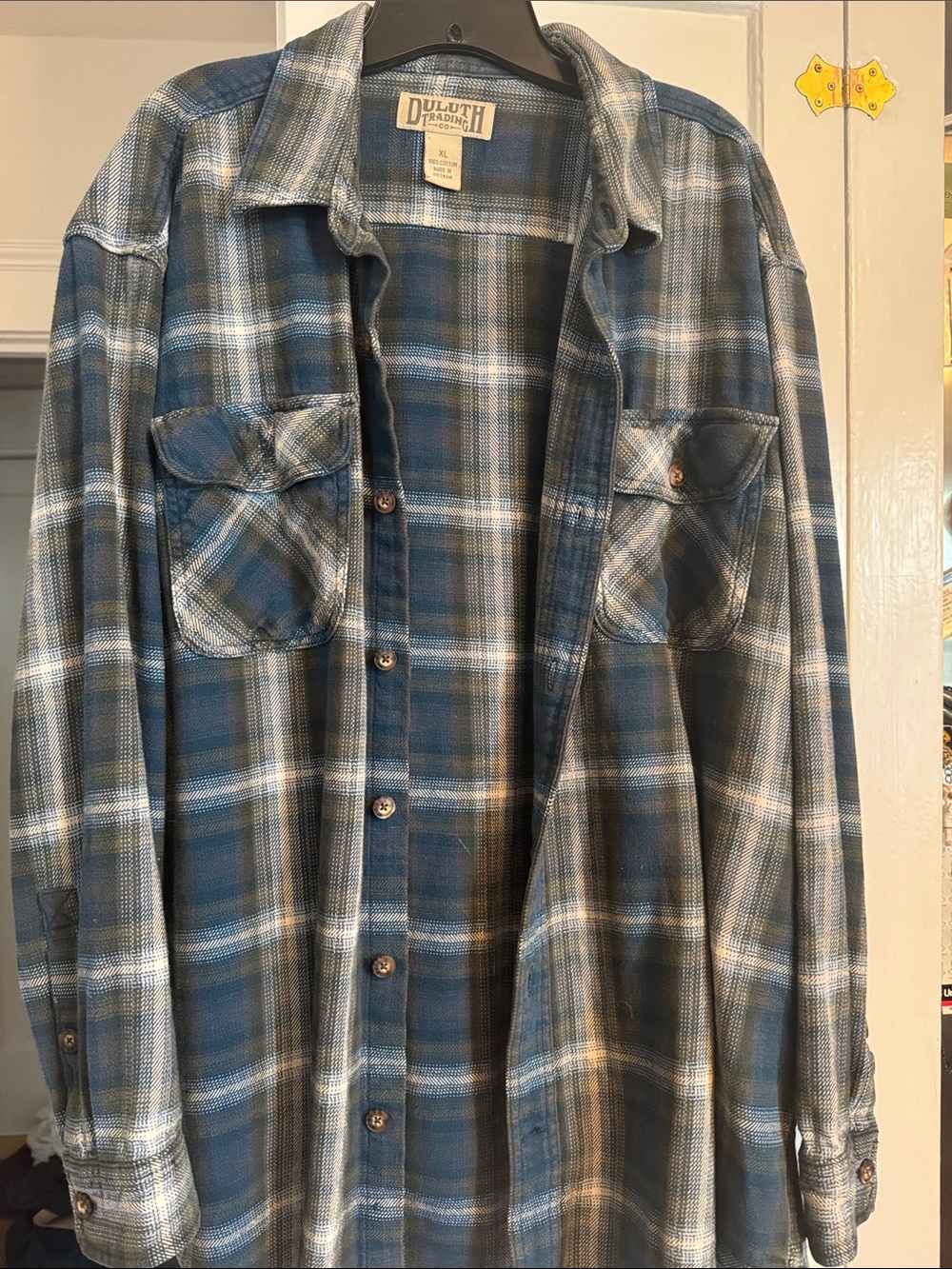 Duluth Trading Co Blue and White Plaid Button-Up Shirt